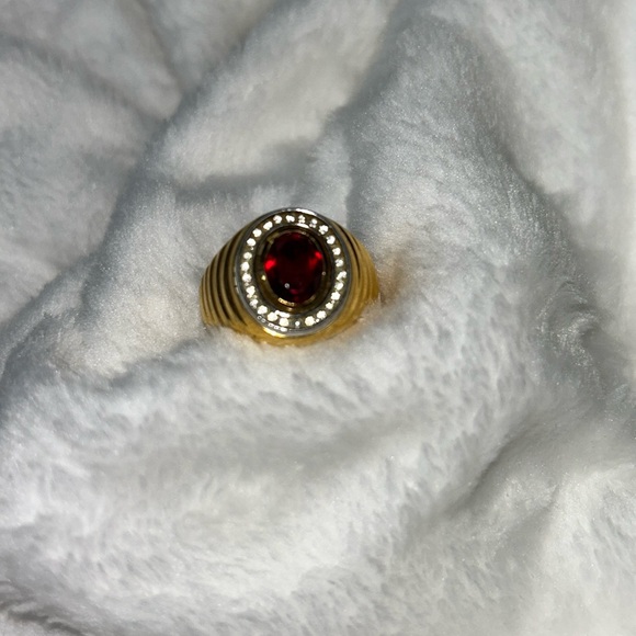 14k.t. G.E. Espo - joseph esposito garnet with pave diamond circle gold ring - Picture 11 of 14